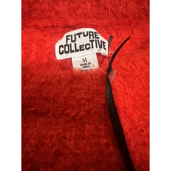 Future Collective Crewneck Relaxed Teddy Sweater Red Women’s Medium NWT - Picture 5 of 5